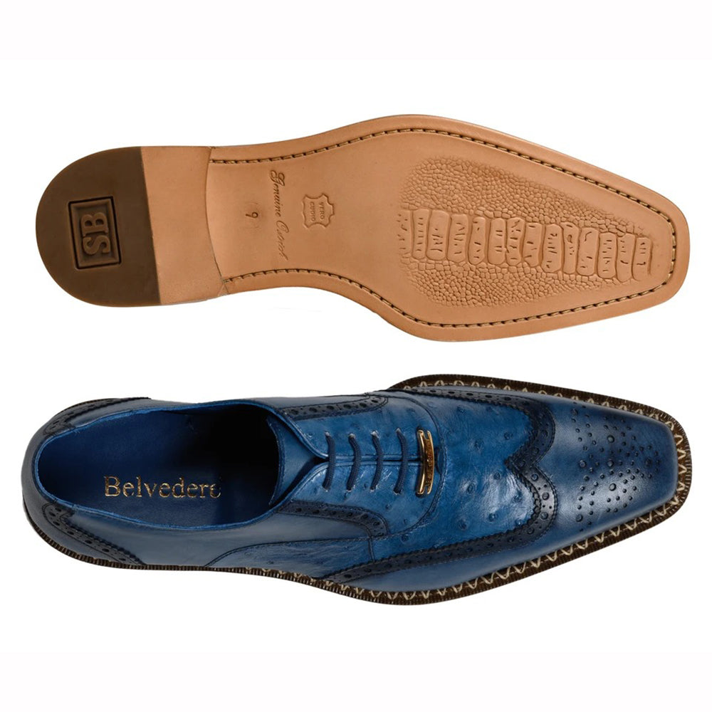 Belvedere Napoli Ostrich Quill / Calfskin Shoes Antique Blue Jean