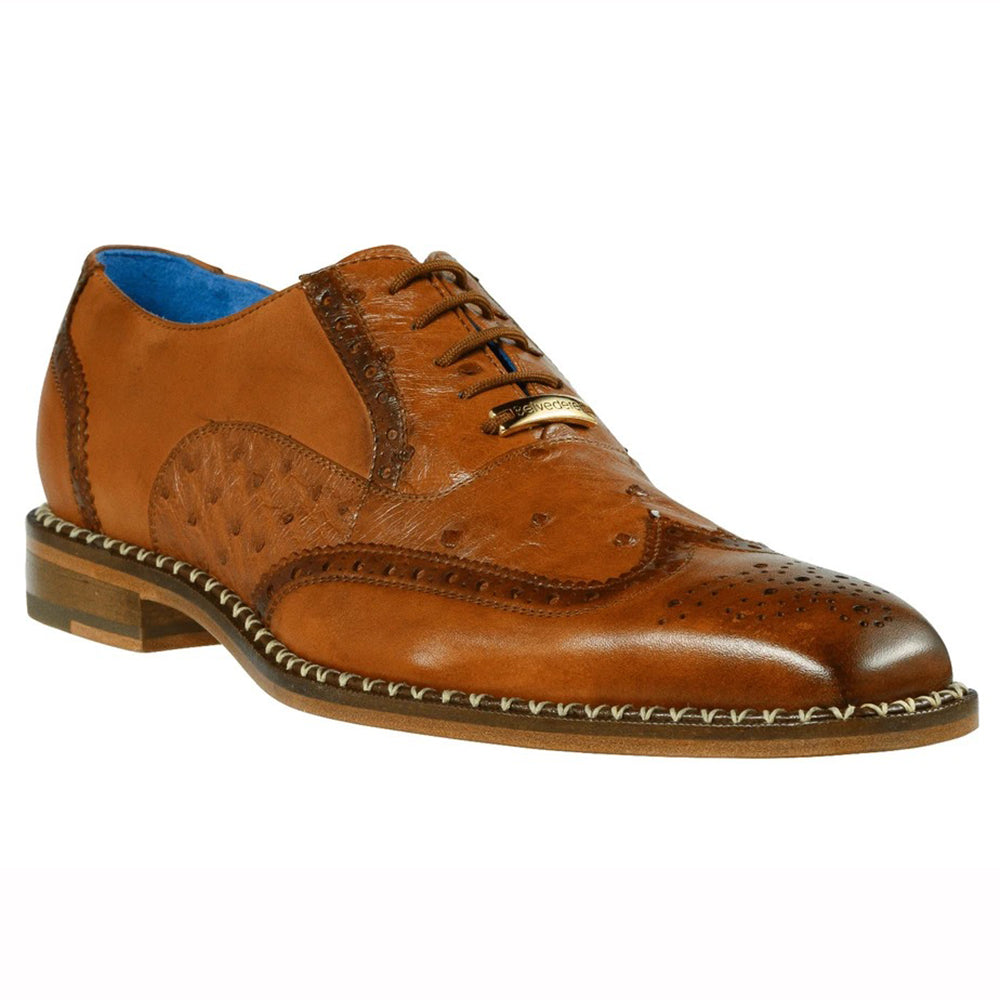 Belvedere Napoli Ostrich Quill / Calfskin Shoes Antique Brandy