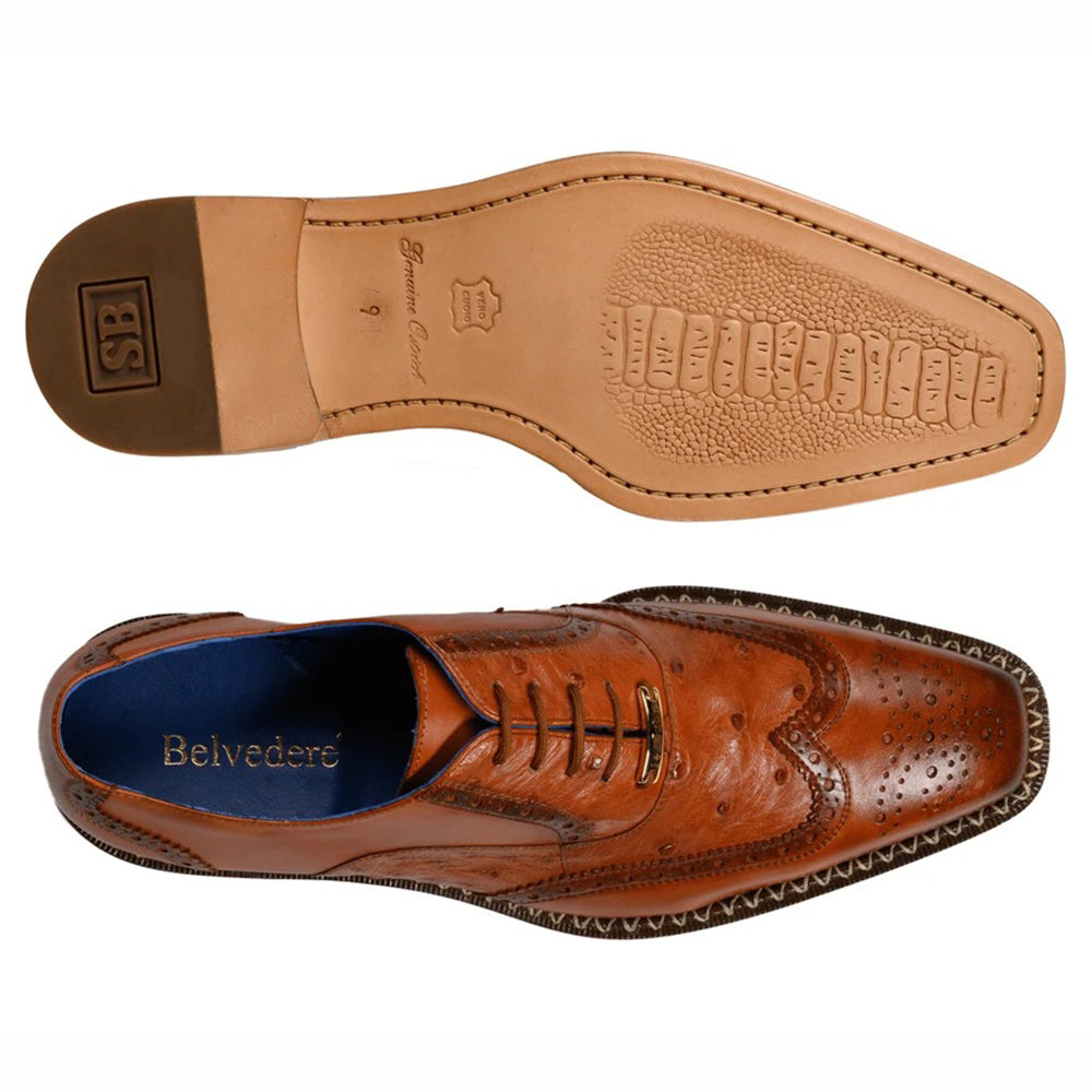 Belvedere Napoli Ostrich Quill / Calfskin Shoes Antique Brandy