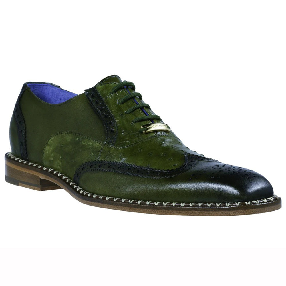 Belvedere Napoli Ostrich Quill / Calfskin Shoes Antique Emerald
