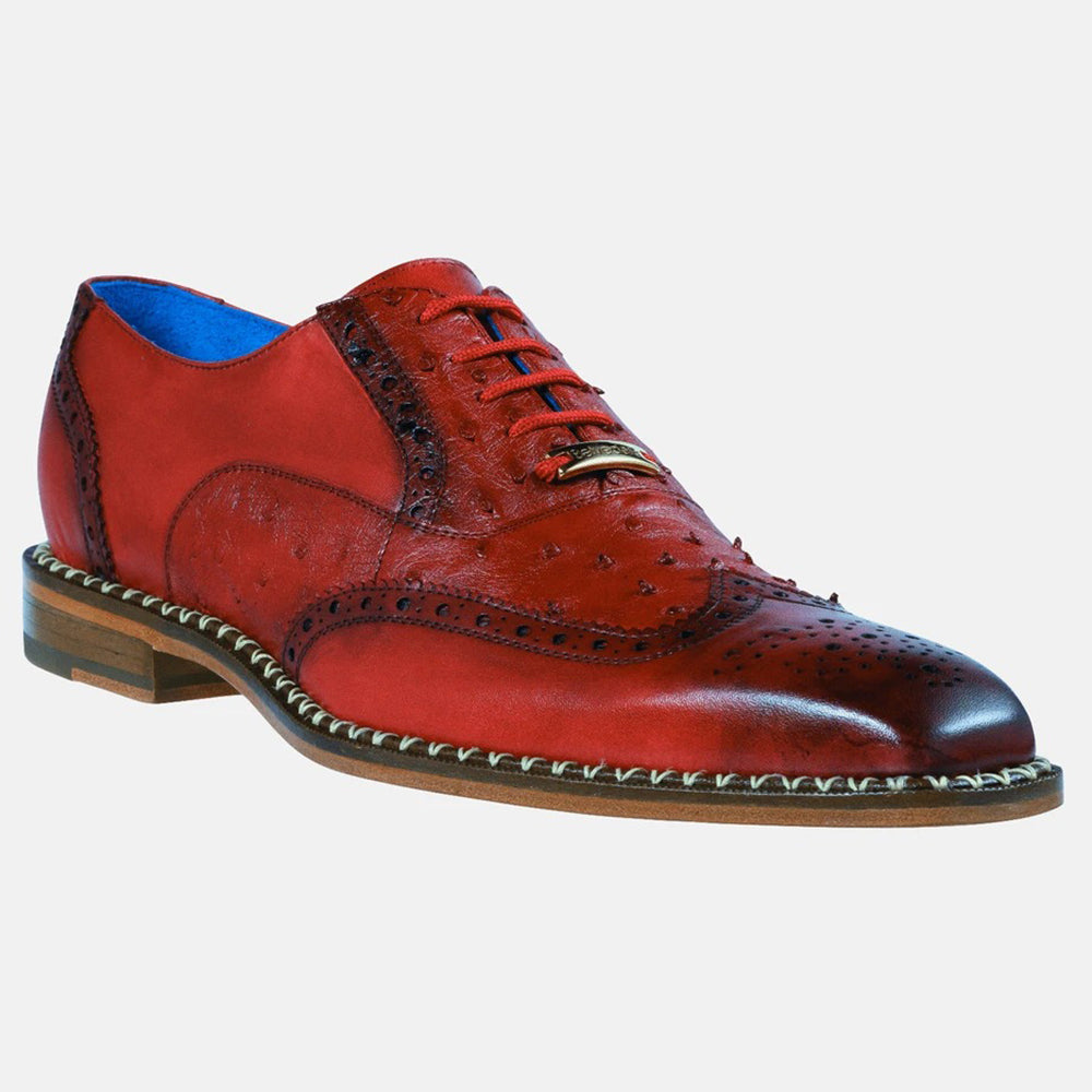 Belvedere Napoli Ostrich Quill / Calfskin Shoes Antique Red