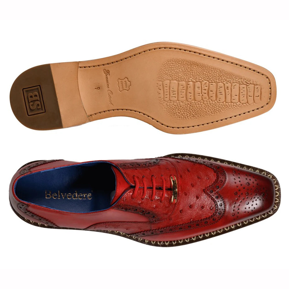 Belvedere Napoli Ostrich Quill / Calfskin Shoes Antique Red