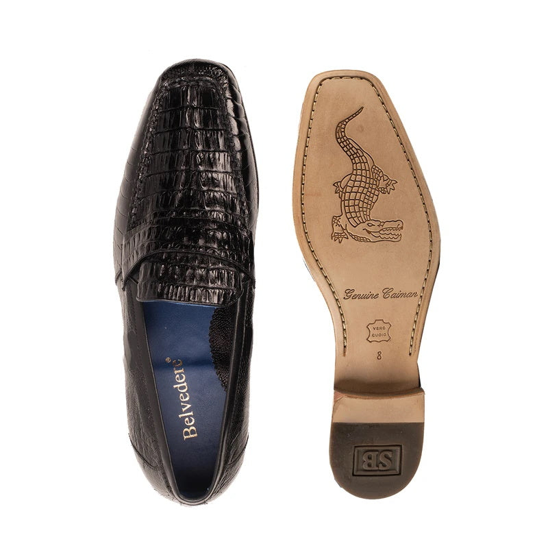 Belvedere Natale Caiman & Ostrich Loafers Black