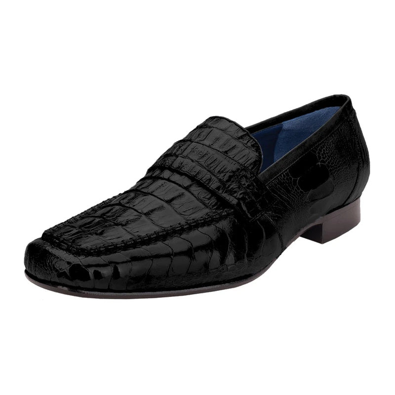 Belvedere Natale Caiman & Ostrich Loafers Black