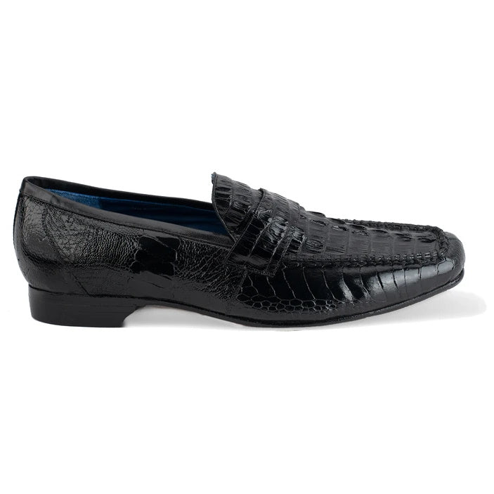Belvedere Natale Caiman & Ostrich Loafers Black