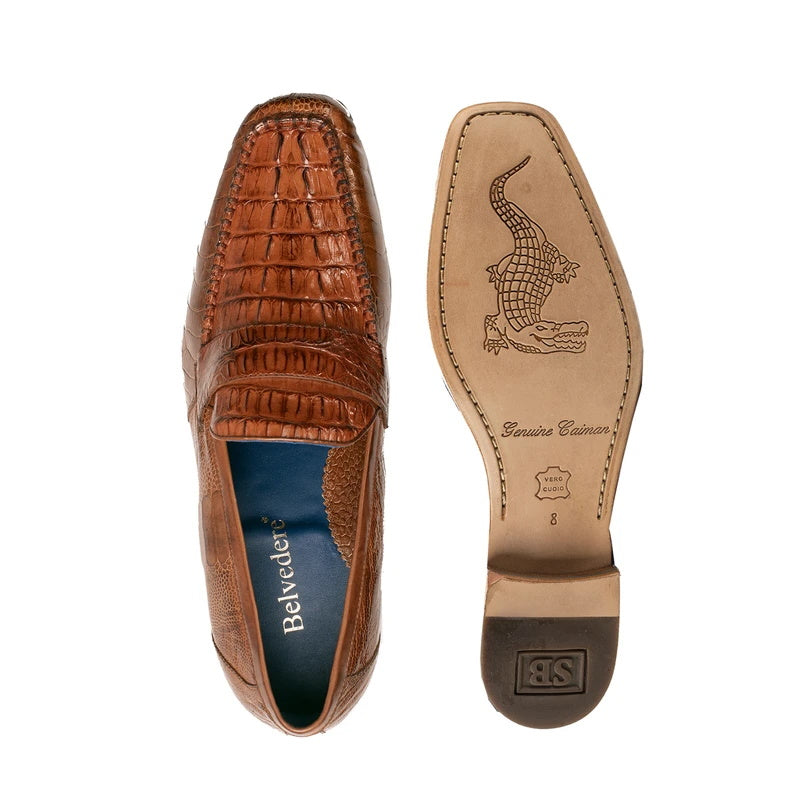 Belvedere Natale Caiman & Ostrich Loafers Brandy