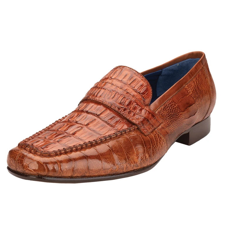 Belvedere Natale Caiman & Ostrich Loafers Brandy
