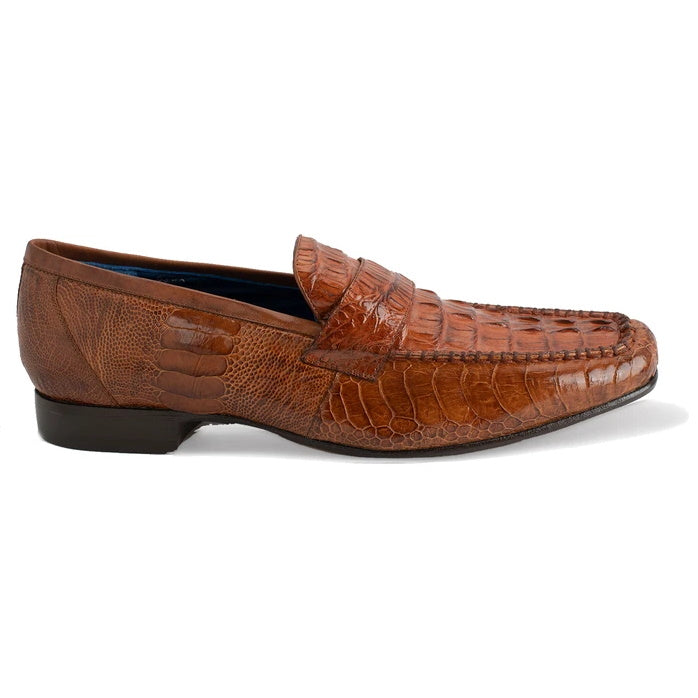 Belvedere Natale Caiman & Ostrich Loafers Brandy