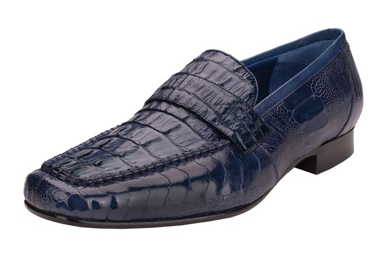 Belvedere Natale Caiman & Ostrich Loafers Navy