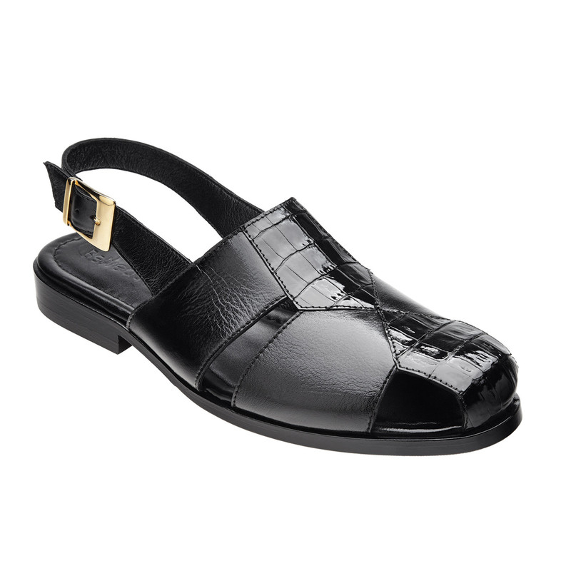 Belvedere Nato Crocodile & Calfskin Sandals Black