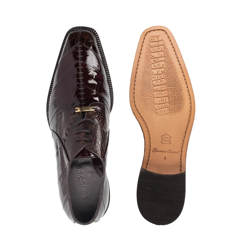 Belvedere Nome Eel & Ostrich Shoes Chocolate