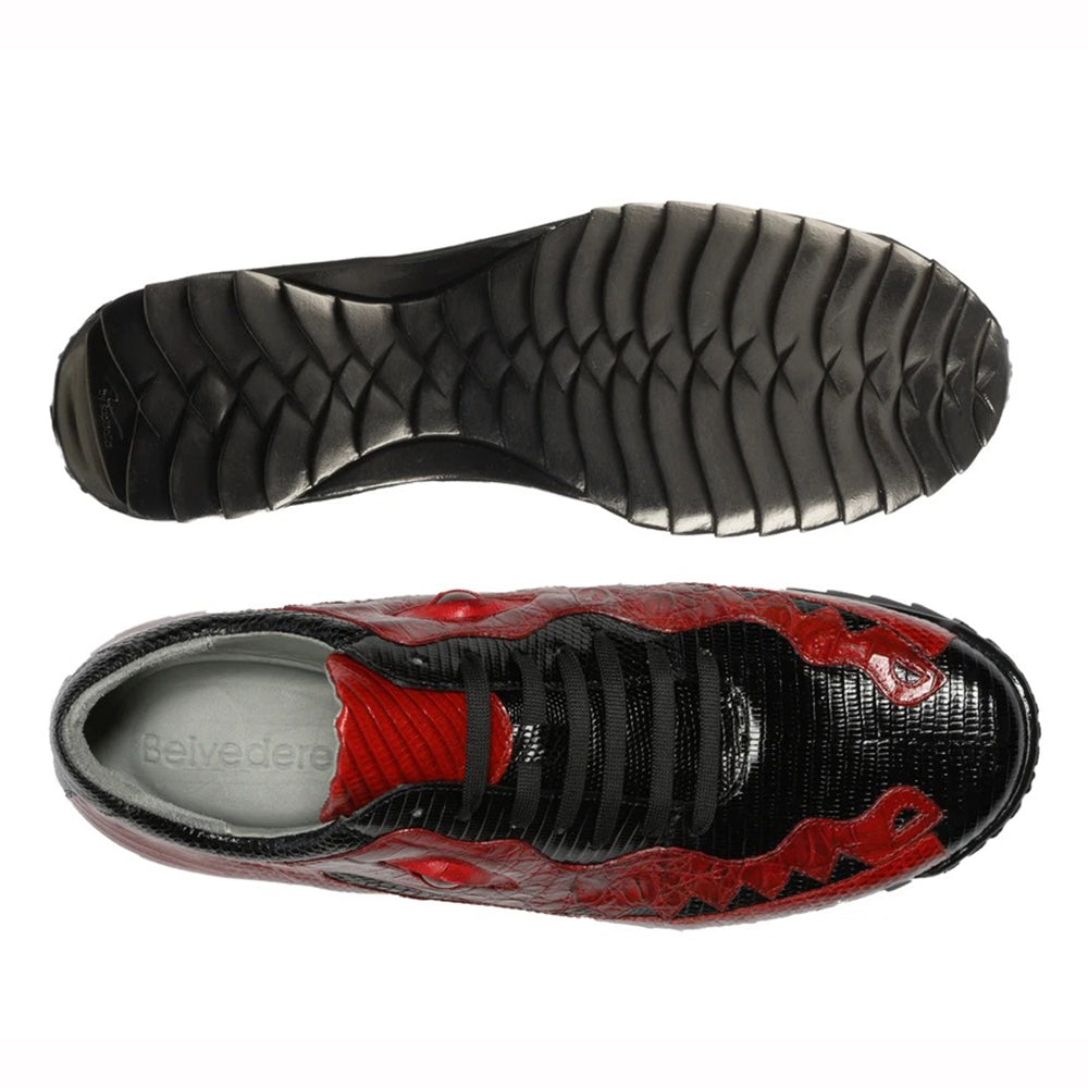 Belvedere Olaf Caiman Crocodile and Lizard Sneakers Black / Red