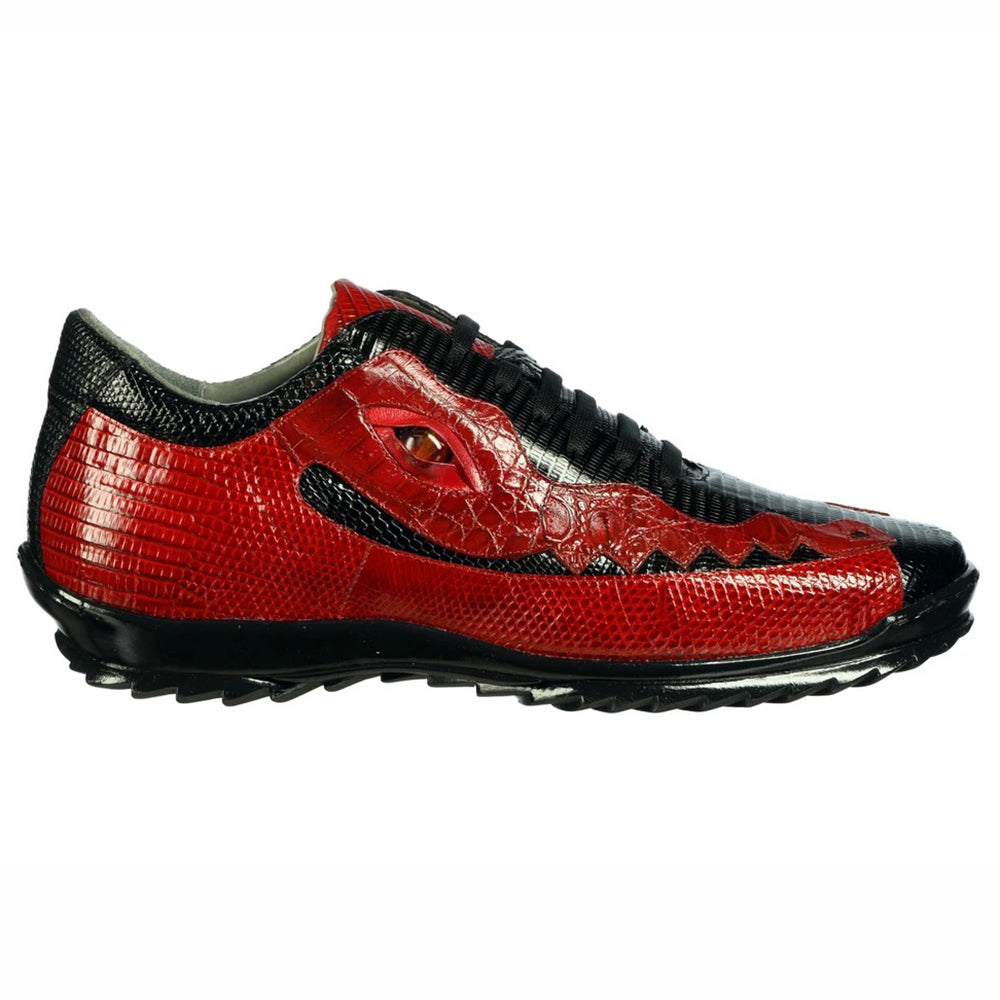 Belvedere Olaf Caiman Crocodile and Lizard Sneakers Black / Red
