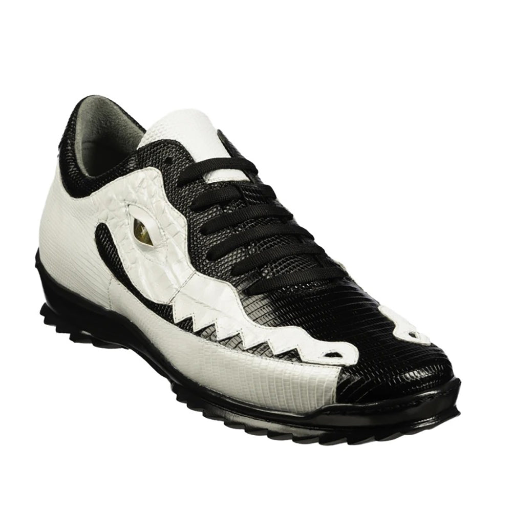 Belvedere Olaf Caiman Crocodile and Lizard Sneakers Black / White