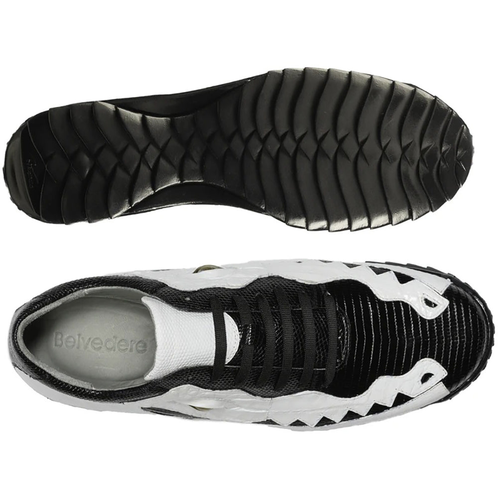Belvedere Olaf Caiman Crocodile and Lizard Sneakers Black / White