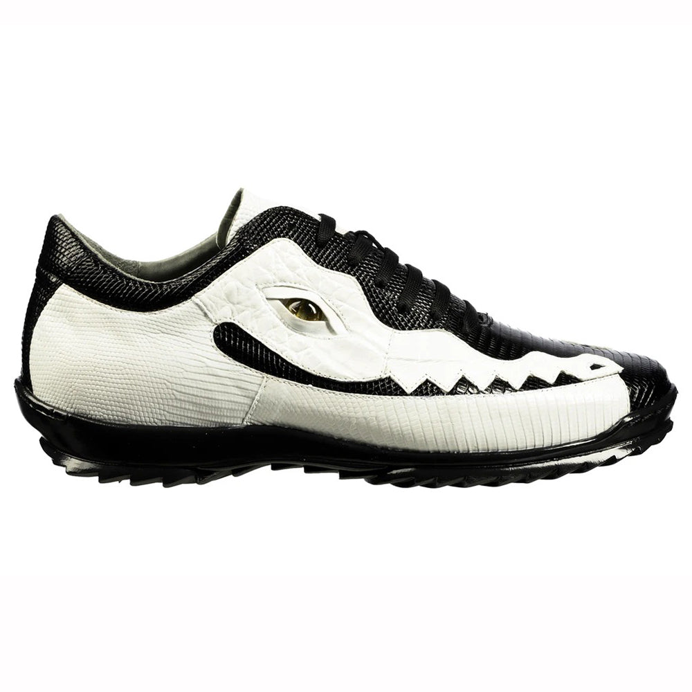 Belvedere Olaf Caiman Crocodile and Lizard Sneakers Black / White