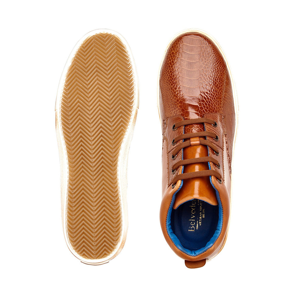 Belvedere Omar Genuine Ostrich Leg / Calfskin Sneakers Antique Walnut