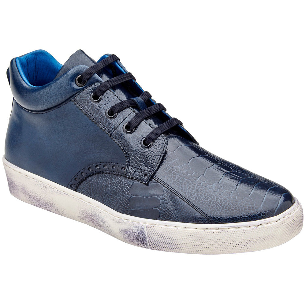Belvedere Omar Genuine Ostrich Leg / Calfskin Sneakers Navy