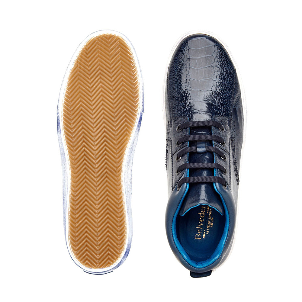 Belvedere Omar Genuine Ostrich Leg / Calfskin Sneakers Navy