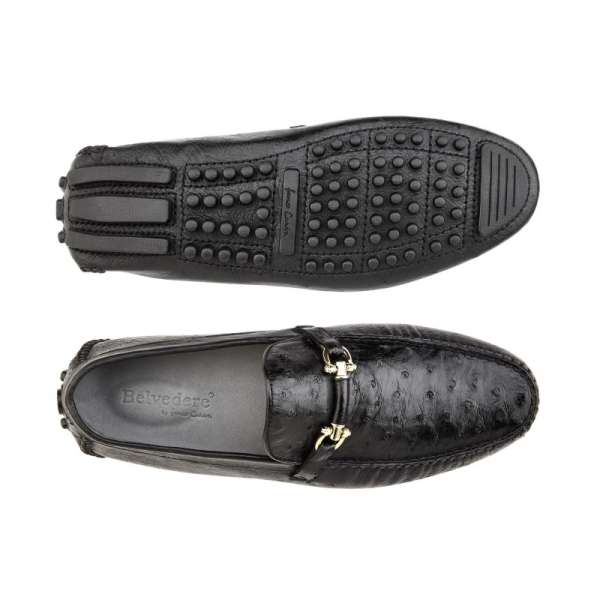 Belvedere Omar Ostrich Quill Bit Loafers Black
