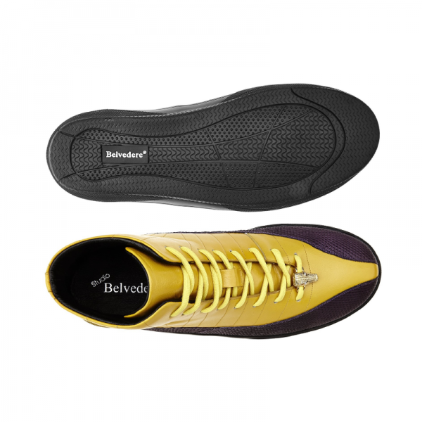 Belvedere Oratio Lizard & Calfskin Sneakers Golden Yellow / Purple