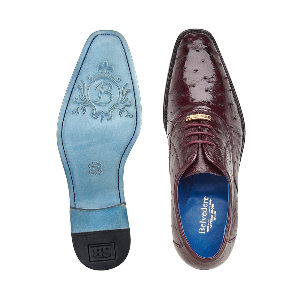 Belvedere Orlando Genuine Ostrich Quill Shoes Antique Dark Burgundy V1 (D01)