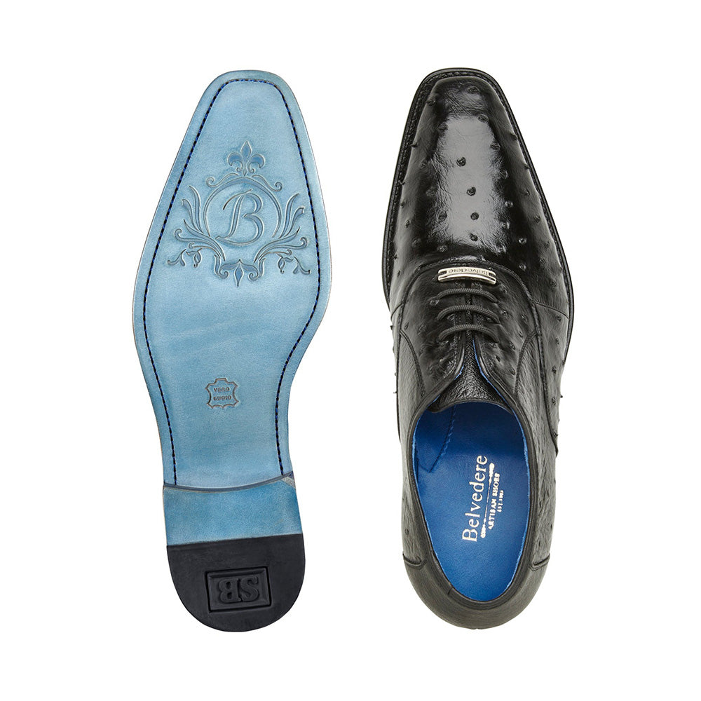 Belvedere Orlando Genuine Ostrich Quill Shoes Black V1 (D01)