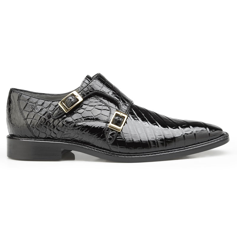 Belvedere Oscar Alligator Double Monk Strap Shoes Black