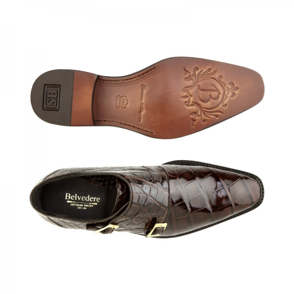 Belvedere Oscar Alligator Double Monk Strap Shoes Chocolate