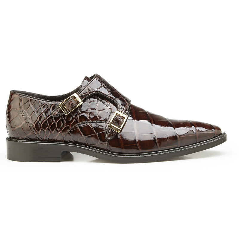 Belvedere Oscar Alligator Double Monk Strap Shoes Chocolate