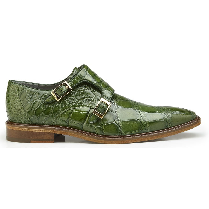 Belvedere Oscar Alligator Double Monk Strap Shoes Pistachio