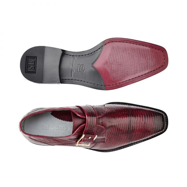 Belvedere Otto Lizard Monk Strap Shoes Antique Dark Burgundy