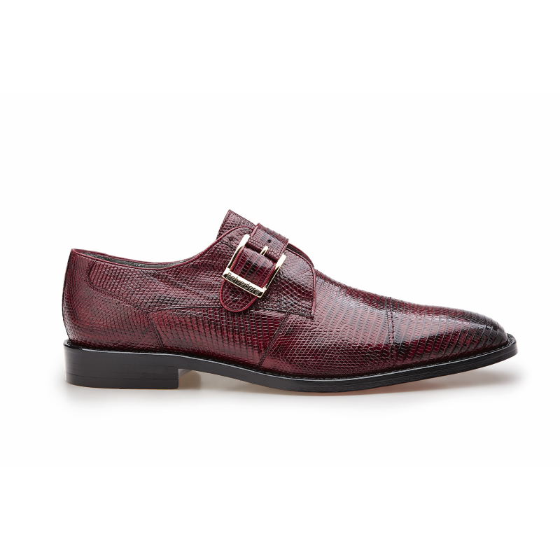 Belvedere Otto Lizard Monk Strap Shoes Antique Dark Burgundy