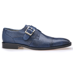 Belvedere Otto Lizard Monk Strap Shoes Antique Navy