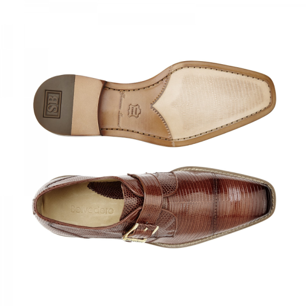 Belvedere Otto Lizard Monk Strap Shoes Antique Peanut
