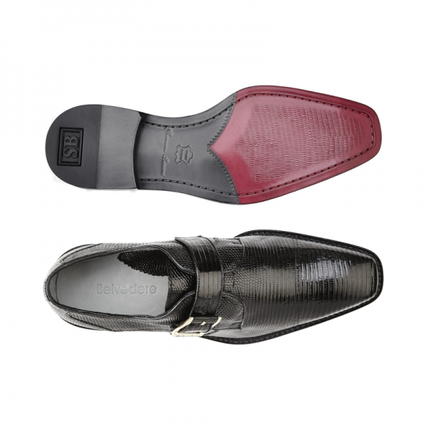 Belvedere Otto Lizard Monk Strap Shoes Black