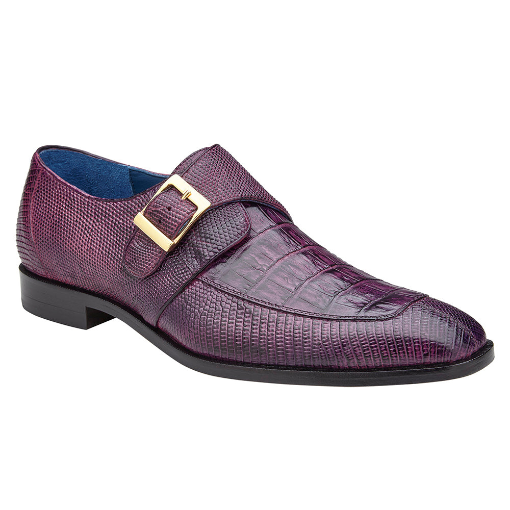 Belvedere Pablo Genuine Caiman / Lizard Monkstrap Shoes Antique Purple