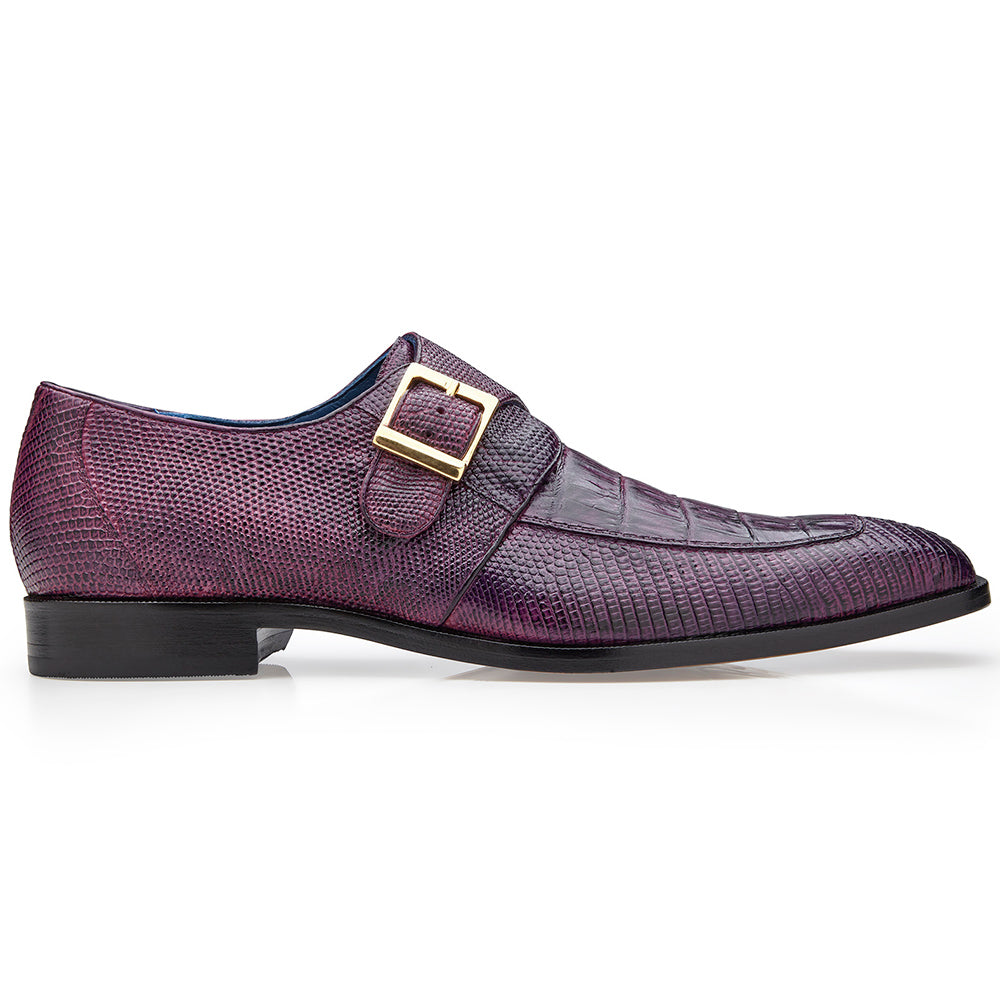 Belvedere Pablo Genuine Caiman / Lizard Monkstrap Shoes Antique Purple