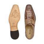Belvedere Pablo Genuine Caiman / Lizard Monkstrap Shoes Vintage Espresso