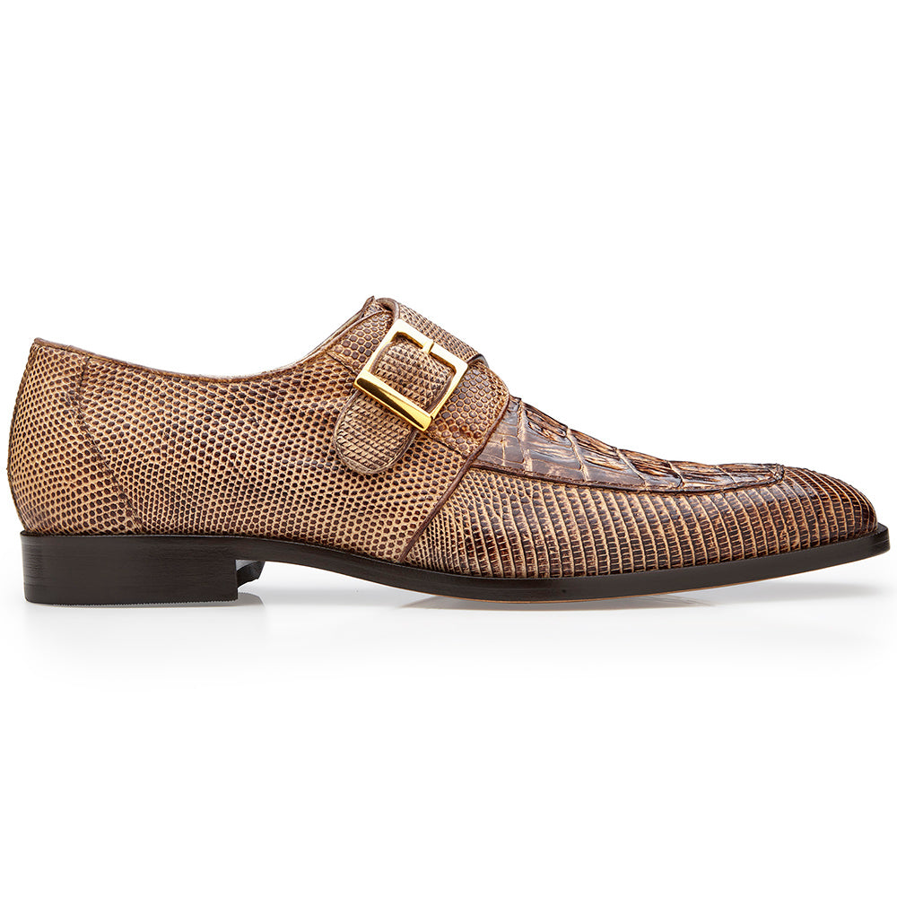 Belvedere Pablo Genuine Caiman / Lizard Monkstrap Shoes Vintage Espresso