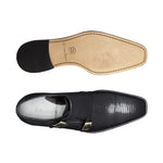 Belvedere Pablo Lizard & Ostrich Monk Strap Shoes Black