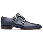 Belvedere Pablo Lizard & Ostrich Monk Strap Shoes Navy