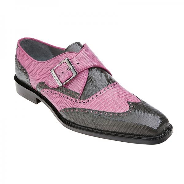 Belvedere Pasta Lizard Wingtip Monk Strap Shoes Pink / Gray