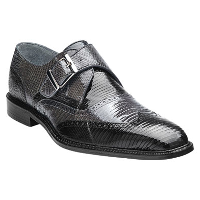 Belvedere Pasta Lizard Wingtip Monk Strap Shoes Black / Gray