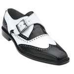 Belvedere Pasta Lizard Wingtip Monk Strap Shoes Black / White