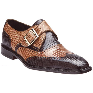 Belvedere Pasta Lizard Wingtip Monk Strap Shoes Brown / Camel