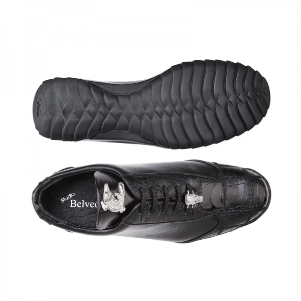 Belvedere Paulo Ostrich & Calfskin Sneakers Black