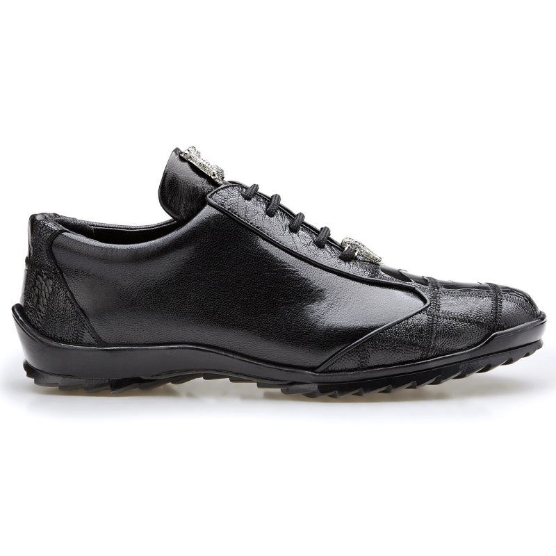 Belvedere Paulo Ostrich & Calfskin Sneakers Black