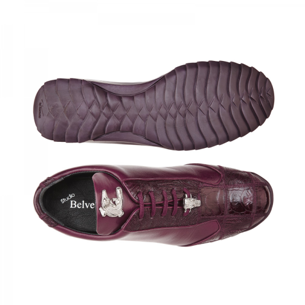 Belvedere Paulo Ostrich & Calfskin Sneakers Burgundy