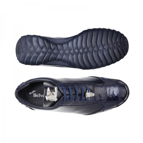 Belvedere Paulo Ostrich & Calfskin Sneakers Night Blue
